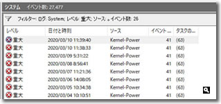 Windows 10 システムログ 重大エラーの画像